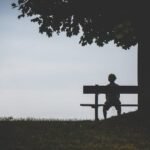 A lone silhouette on a bench under a tree evokes solitude at twilight.