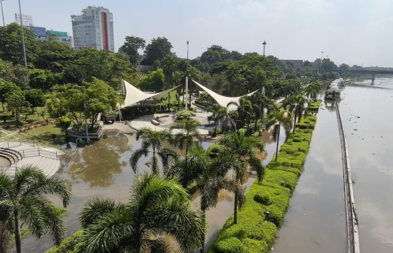 लखनऊ में गोमती नदी के बढ़े जलस्तर से जलमग्न इलाका