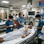 अस्पताल में हार्ट अटैक के मरीज की जांच करते डॉक्टर