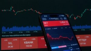 stock market trading app displaying financial data