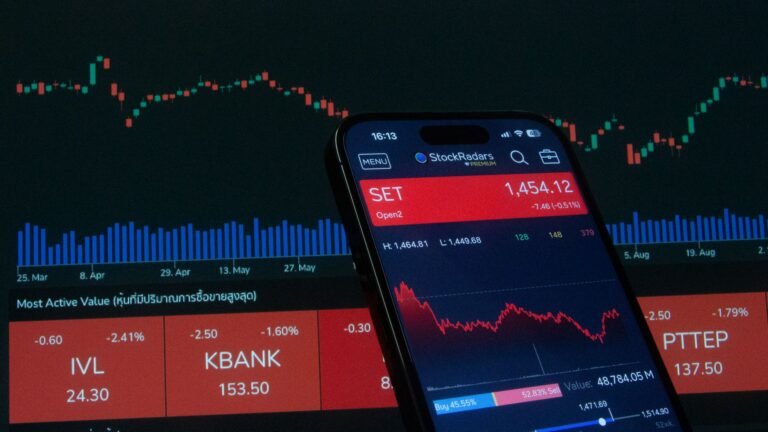 stock market trading app displaying financial data